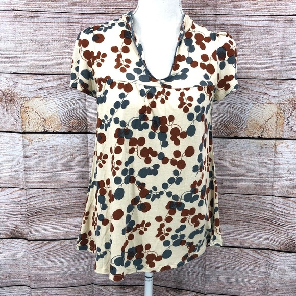 Anthropologie Cream and Blue and Burnt Orange Leaf Blouse Size S - Picture 1 of 9